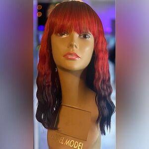 Vibrant Red and Black Ombre Synthetic Hair Wig